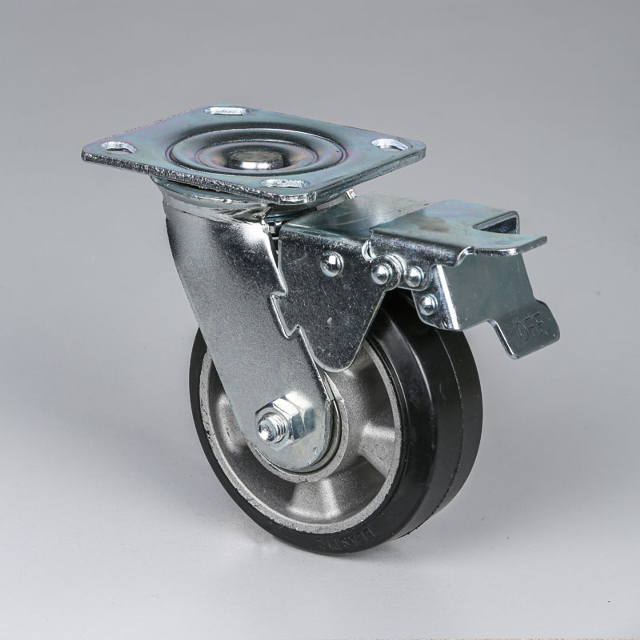 Lenkrolle mit Feststeller, 125 mm, schwarzer Gummi