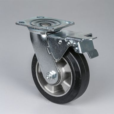 Lenkrolle mit Feststeller, 150 mm, schwarzer Gummi
