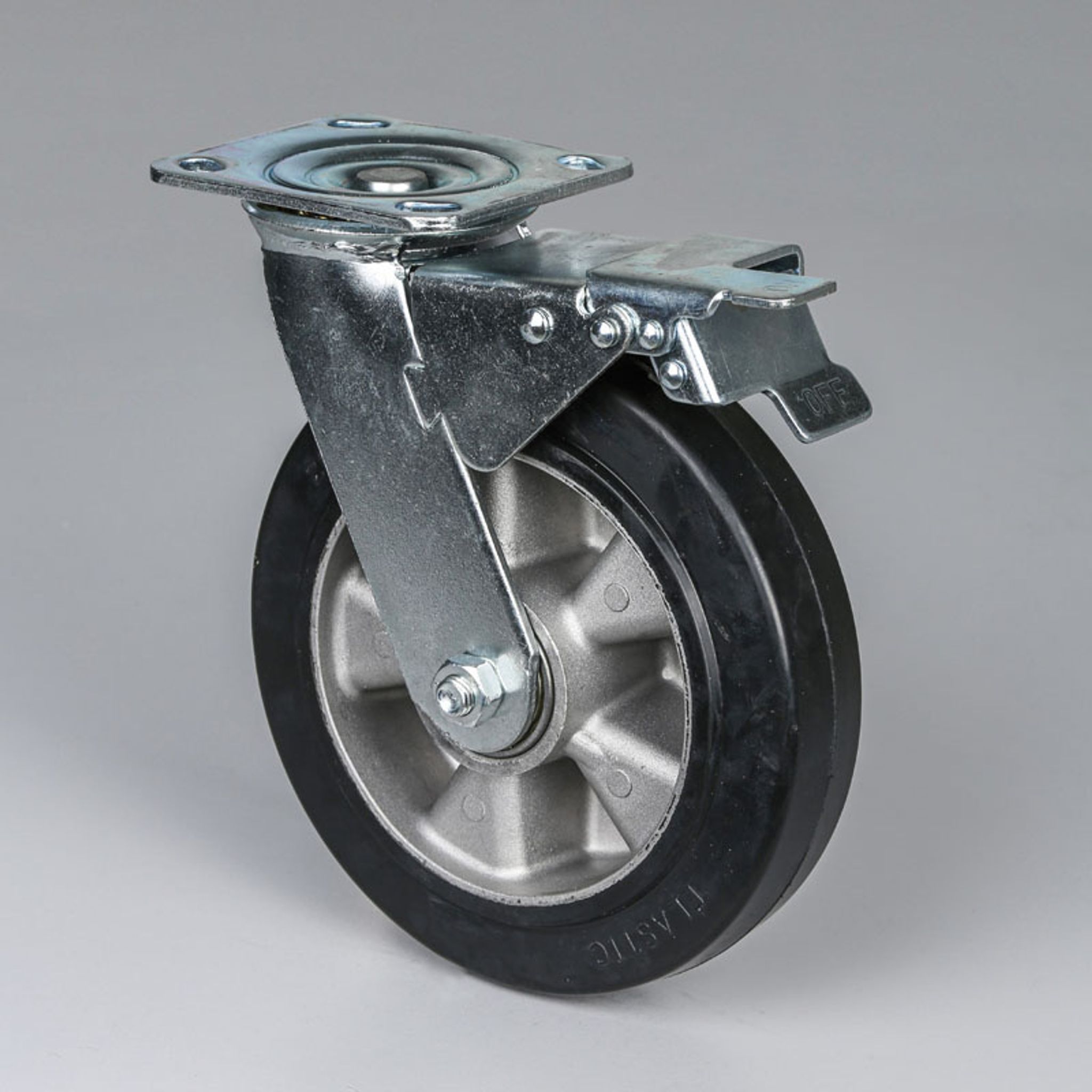 Lenkrolle mit Feststeller, 200 mm, schwarzer Gummi
