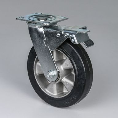 Lenkrolle mit Feststeller, 200 mm, schwarzer Gummi