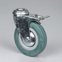 Lenkrolle mit Stahl-Feststeller, 125 mm, Mittelloch, grauer Gummi