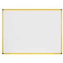 Biała tablica do pisania kredowa na ścianę, magnetyczna, żółta ramka, 900 x 600 mm