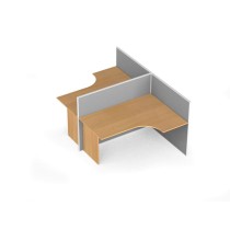 Biurko ergonomiczne PRIMO, 2 miejsca, parawan z tekstylną powłoką w kształcie T, brzoza