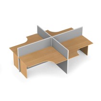 Biurko ergonomiczne PRIMO, 4 miejsca, parawan z tekstylną powłoką