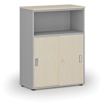 Büro-Kombischrank mit Schubladentür PRIMO GRAY, 1087 x 800 x 420 mm, grau/Birke