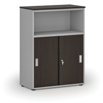 Büro-Kombischrank mit Schubladentür PRIMO GRAY, 1087 x 800 x 420 mm, grau/Wenge