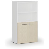 Büro-Kombischrank PRIMO WHITE, Tür auf 2 Etagen, 1434 x 800 x 420 mm, Weiß/Birke