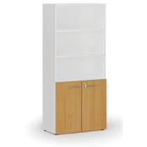 Büro-Kombischrank PRIMO WHITE, Tür auf 2 Etagen, 1781 x 800 x 420 mm, Weiß/Buche