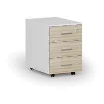 Büro-Mobilcontainer PRIMO WHITE, 3 Schubladen, Eiche weiß/natur