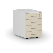 Büro-Mobilcontainer PRIMO WHITE, 4 Schubladen, weiß/Birke