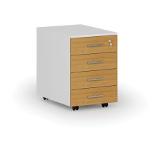 Büro-Mobilcontainer PRIMO WHITE, 4 Schubladen, Weiß/Buche