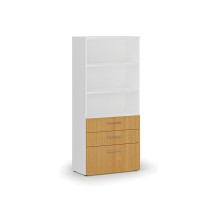 Büroschrank mit kombinierten Schubladen PRIMO WHITE, 1781 x 800 x 420 mm, weiß/Buche