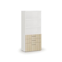 Büroschrank mit kombinierten Schubladen PRIMO WHITE, 1781 x 800 x 420 mm, weiß/Eiche natur