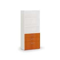 Büroschrank mit kombinierten Schubladen PRIMO WHITE, 1781 x 800 x 420 mm, weiß/Kirschbaum