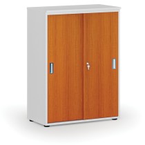 Büroschrank mit Schiebetür PRIMO WHITE, 1087 x 800 x 420 mm, weiß/Kirsche