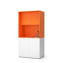 Büroküche NIKA mit Waschbecken und Wasserhahn 1000 x 600 x 2000 mm, Orange, rechts