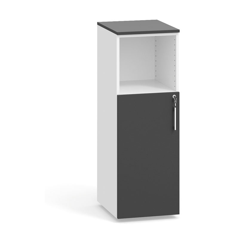 Büroschrank kombiniert mit Tür PRIMO, 1087 x 400 x 420 mm, weiß/Graphit