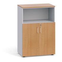 Büroschrank kombiniert PRIMO, 1087 x 800 x 420 mm, grau / Buche