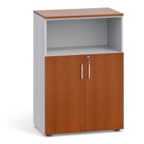 Büroschrank kombiniert PRIMO, 1087 x 800 x 420 mm, grau / Kirschbaum