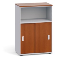 Büroschrank kombiniert PRIMO, Schiebetür, 1087 x 800 x 420 mm, grau / Kirschbaum
