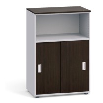 Büroschrank kombiniert PRIMO, Schiebetür, 1087 x 800 x 420 mm, grau / Wenge