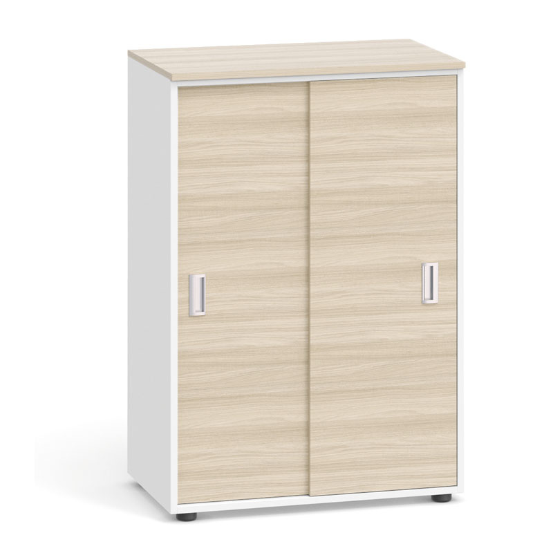 Büroschrank mit Schiebetür PRIMO, 1087 x 800 x 420 mm, weiß/Eiche natur