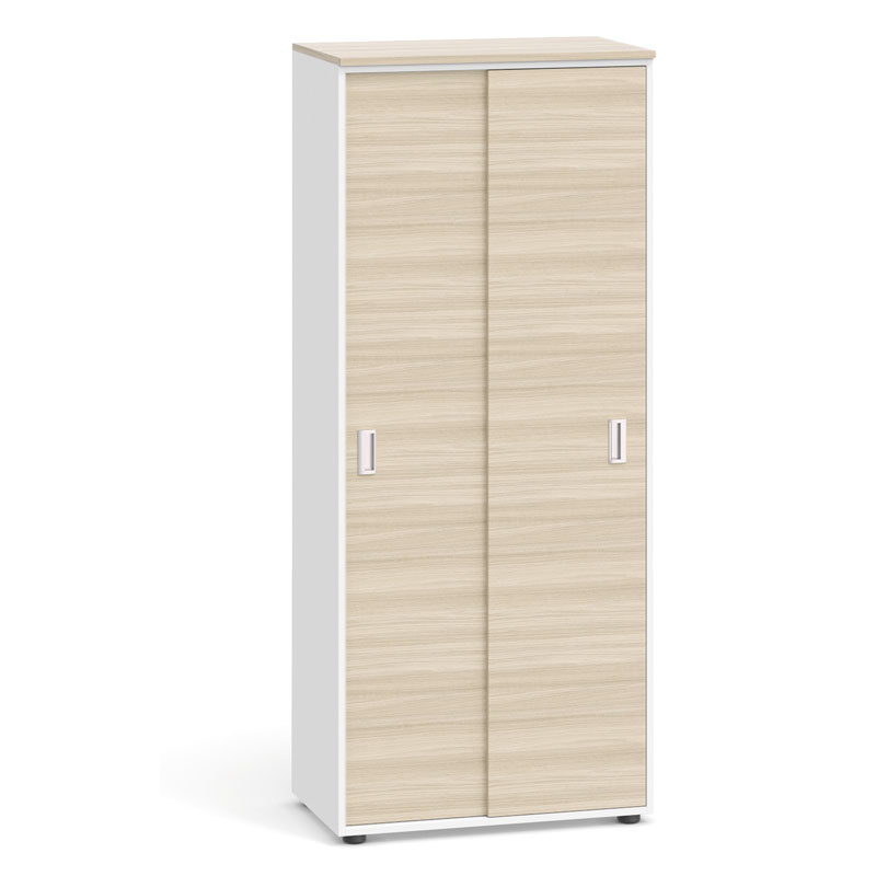 Büroschrank mit Schiebetür PRIMO, 1781 x 800 x 420 mm, weiß / Eiche natur