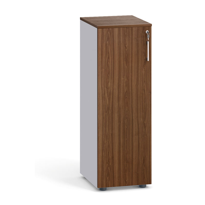 Büroschrank mit Tür PRIMO, 1087 x 400 x 420 mm, grau / Nussbaum