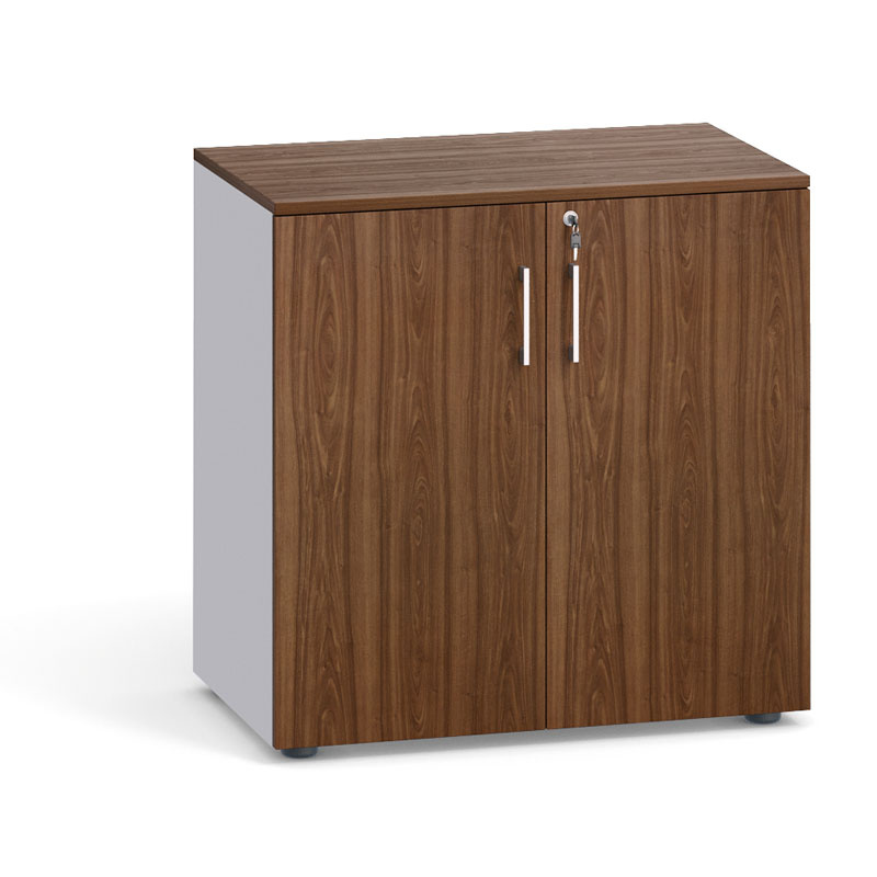 Büroschrank mit Tür PRIMO, 740 x 800 x 420 mm, grau / Nussbaum