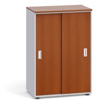 Büroschrank, Schiebetür PRIMO, 1087 x 800 x 420 mm, grau / Kirschbaum