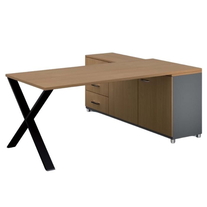 Bürotisch PRIMO PROTEST mit Schrank links, Tischplatte 1800 x 800 mm, Dekor