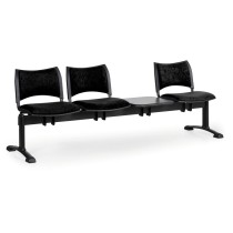 Čalouněná lavice do čekáren SMART, 3-sedák + stolek, černá, černé nohy