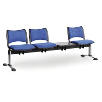 Čalouněná lavice do čekáren SMART, 3-sedák, se stolkem, modrá, chromované nohy