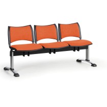 Čalouněné lavice do čekáren SMART, 3-sedák, oranžová, chromované nohy
