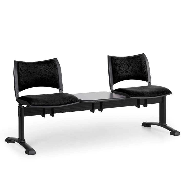 Čalúnené lavice do čakární SMART, 2-sedadlo + stolík, čierne nohy