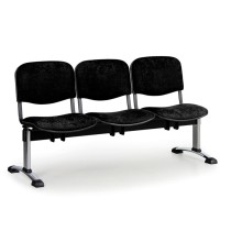 Čalúnená lavica do čakární VIVA, 3-sedadlo, čierna, chrómované nohy