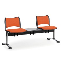 Čalúnené lavice do čakární SMART, 2-sedadlo, so stolíkom, oranžová, chrómované nohy