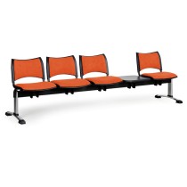 Čalúnené lavice do čakární SMART, 4-sedadlo, so stolíkom, oranžová, chrómované nohy
