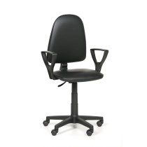 Dielenská pracovná stolička na kolieskach TORINO s podpierkami rúk, permanentný kontakt, pre mäkké podlahy, čierna