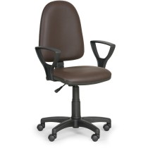 Dielenská pracovná stolička na kolieskach TORINO s podpierkami rúk, permanentný kontakt, pre mäkké podlahy, hnedá