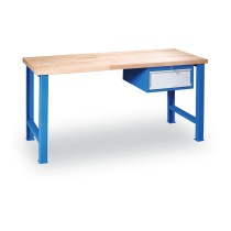 Dielenský pracovný stôl GÜDE Variant so závesným boxom na náradie, buková škárovka, 1 zásuvka, 1200 x 685 x 850 mm, modrá