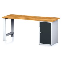 Dielenský pracovný stôl MECHANIC I, pevná noha + dielenská skrinka na náradie, 2000 x 700 x 880 mm, antracitové dvere