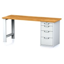 Dielenský pracovný stôl MECHANIC I, pevná noha + zásuvkový dielenský box na náradie, 4 zásuvky, 2000 x 700 x 880 mm