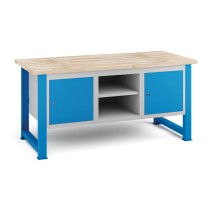 Dielenský stôl KOVONA, 1x skrinka s policou, 2x skrinka, s policou, buková škárovka, pevné nohy, 1700 mm