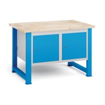 Dielenský stôl KOVONA, 2 závesné skrinky na náradie, buková škárovka, pevné nohy, 1200 mm