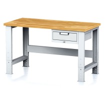 Dielenský stôl MECHANIC, 1500x700x700-1055 mm, nastaviteľné podnožie, 1x zásuvkový kontejner, 1 zásuvka, sivá