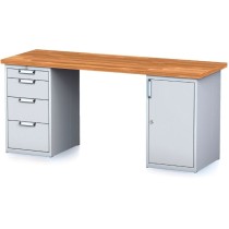 Dielenský stôl MECHANIC, 2000x700x880 mm, 1x 4 zásuvkový kontajner, 1x skrinka, sivá/sivá