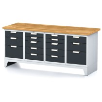 Dielenský stôl MECHANIC, 2000x700x880 mm, 2x 5 zásuvkový kontajner, 2x 3 zásuvkový kontajner, sivá/antracit