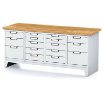 Dielenský stôl MECHANIC, 2000x700x880 mm, 2x 5 zásuvkový kontajner, 2x 3 zásuvkový kontajner, sivá/sivá