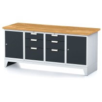 Dielenský stôl MECHANIC I, 2 skrinky a 2x 3 zásuvkový box na náradie, 6 zásuviek, 2000x700x880 mm, antracitové dvere